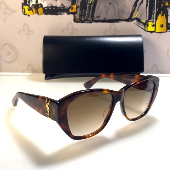 💯- New SAINT LAURENT SLM8 Cat Eye HAVANA Brown Frame/Grey Lenses Sunglasses - Picture 3 of 14